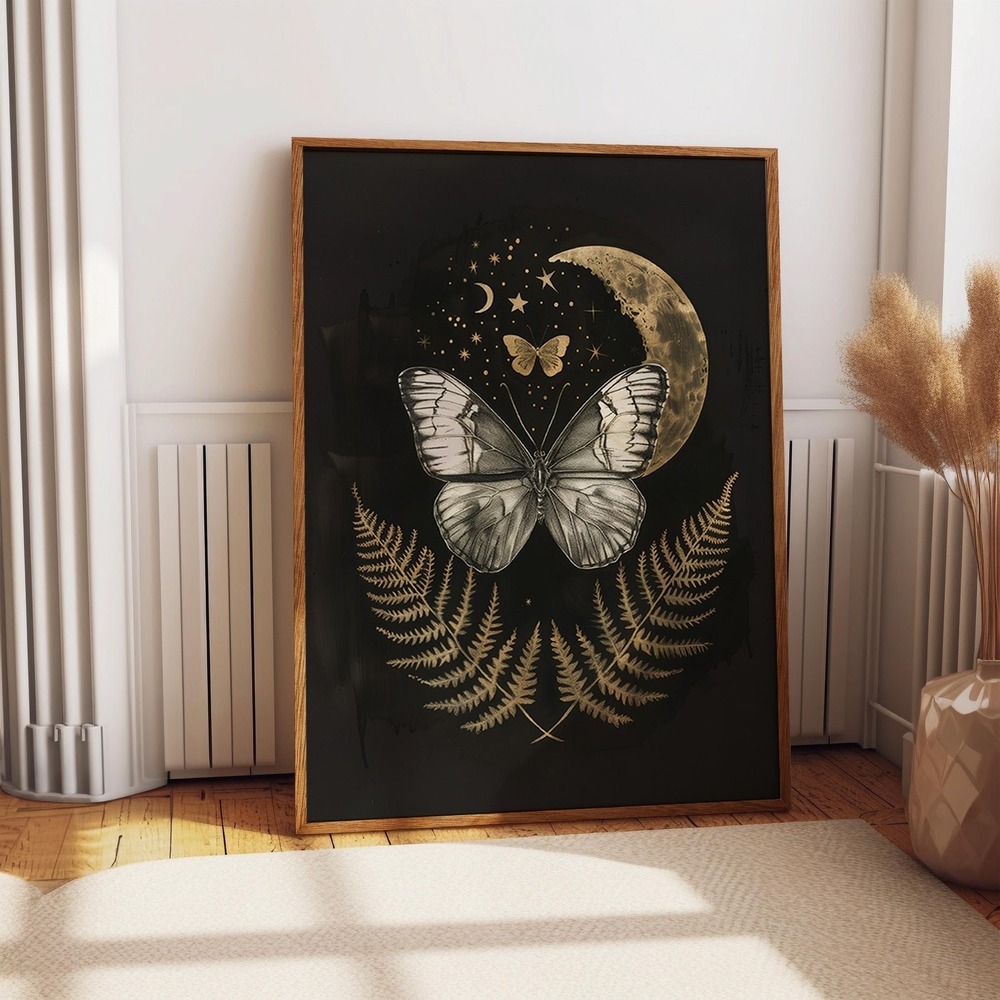 Moon Butterfly And Ferns Wall Art Poster